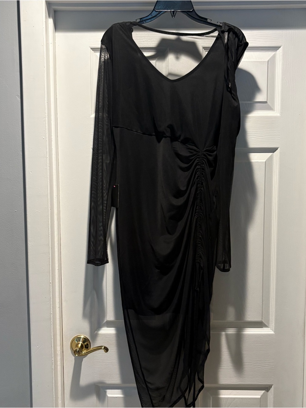 Bebe NWT Black Long Sleeve Mesh Rushed  Dress S/XL
